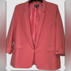 Dkny Pink Blazer with Notched Lapels and 3/4 Sleeves